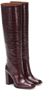 Croc-effect leather boots