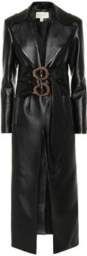 Double-belted faux-leather coat