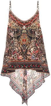 Embellished printed silk camisole