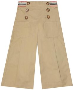 Wide-leg cotton twill pants