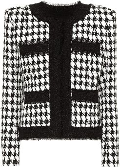 Houndstooth cotton-blend tweed jacket