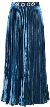Embellished pleated satin midi skirt