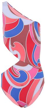 Printed cutout one-shoulder swimsuit