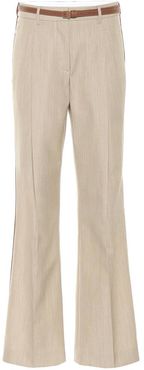 Leather-trimmed wool pants