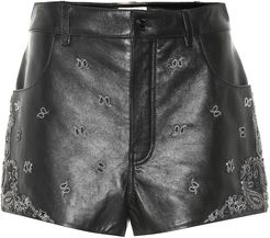 Embellished leather shorts