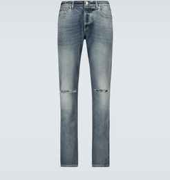 Distressed slim-fit denim jeans