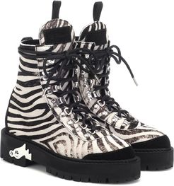 Zebra-effect calf hair ankle boots