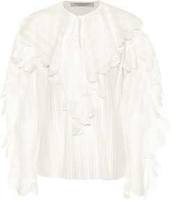 Ruffle-trimmed cotton-blend blouse