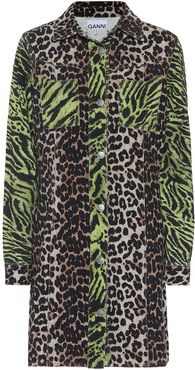 Leopard-print denim shirt dress