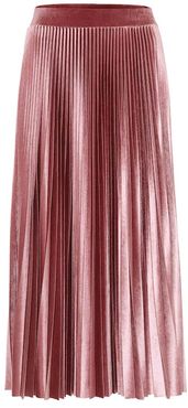 pleated velvet midi skirt