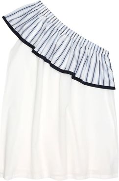 Striped one-shoulder cotton dress