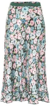 The '40s floral silk jacquard midi skirt