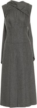 Wool-blend flannel midi dress