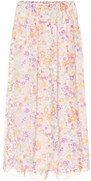 Flocked velvet printed silk skirt