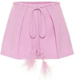 feather-trimmed wool and silk shorts