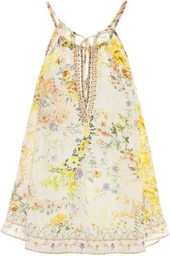 Embellished floral silk camisole