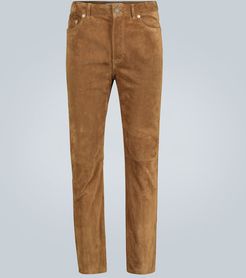 Straight-leg suede pants