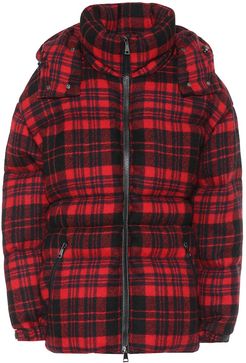 Checked wool down coat