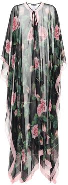 Floral silk-chiffon kaftan