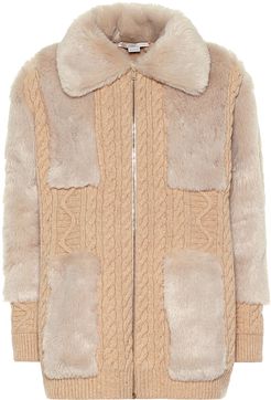 Virgin wool and faux fur cardigan
