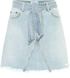 Belted denim miniskirt