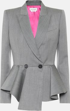 Wool-herringbone peplum blazer