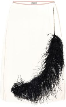 Feather-trimmed tulle midi skirt