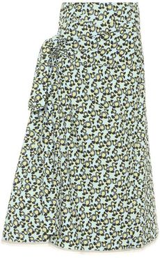 Printed cotton and linen midi skirt