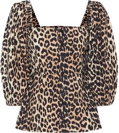 Leopard-print cotton blouse