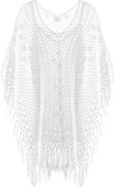 Tassel crocheted cotton poncho dress