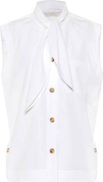 Tie-neck cotton-poplin blouse