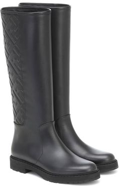 FF embossed leather knee-high boots