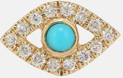 Small Evil Eye 14kt gold single earring with turquoise and diamonds