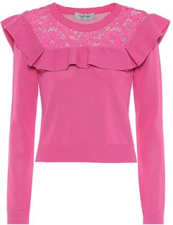 lace-trimmed cotton sweater