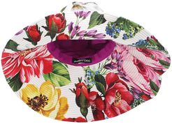 Floral cotton wide-brim hat