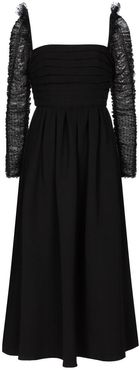 Mesh-trimmed crÃªpe midi dress