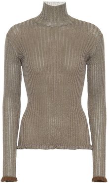 Metallic ribbed silk-blend sweater