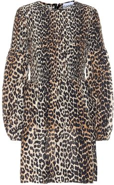 Leopard-print cotton and silk minidress