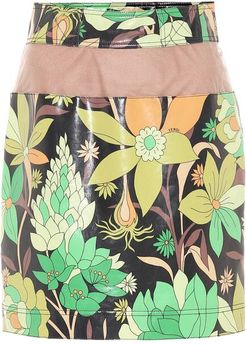 Floral coated-cotton miniskirt