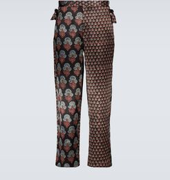 Duo block-printed silk pants