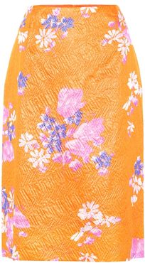 Floral silk-blend pencil skirt
