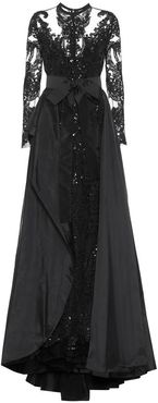 Embellished lace and taffeta gown