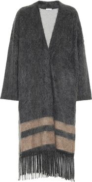 Fringed wool-blend coat