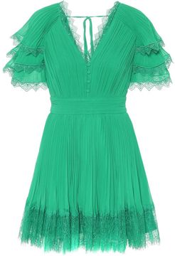 Lace-trimmed chiffon minidress