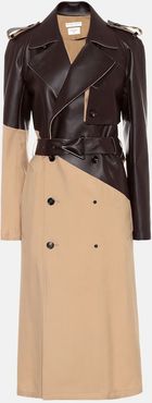 Leather and wool-gabardine trench coat