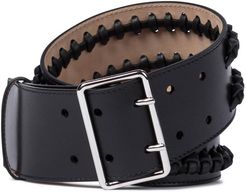Studded black leather belt