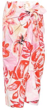Floral cotton-blend midi wrap skirt
