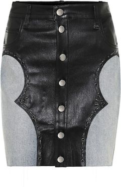 Leather and denim miniskirt