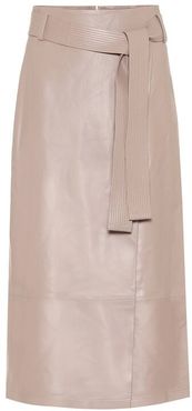 High-rise leather midi skirt