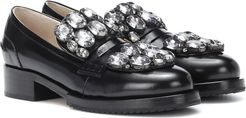 Crystal-embellished leather loafers
